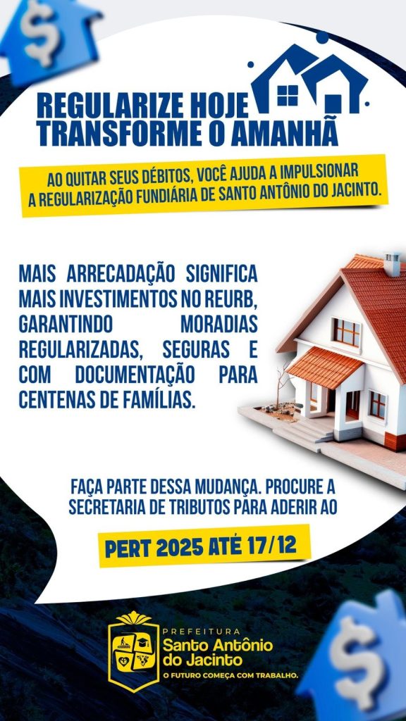 Programa Especial de Regularização Tributária – Município de Santo Antônio do Jacinto/MG